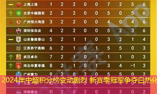 2024中超最新积分榜更新，群雄逐鹿，谁将登顶？